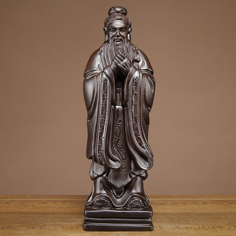 实木质雕刻孔子人物雕像摆件黑檀工艺品家居办公室装饰教师送礼品