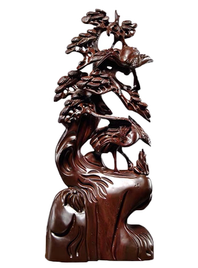 黑檀木松鹤延年雕刻客厅工艺品