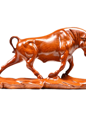 花梨木质牛摆件木雕牛生肖牛华尔街牛家居客厅办公装饰送礼工艺品