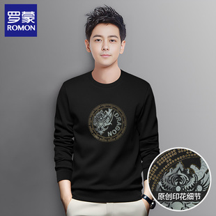 2025新款 t恤春秋季 烫钻龙图案休闲百搭圆领长袖 罗蒙官网卫衣男士