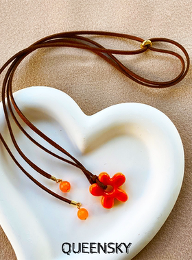 琉璃花瓣吊坠麂皮绳项链