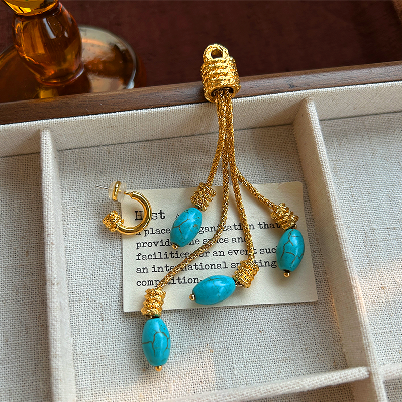波西米亚风复古金色绿松石流苏耳坠女异域小众气质高级感长款耳饰,饰品/流行首饰/时尚饰品新,耳环,淘宝优惠券,粉丝福利购,淘宝优惠卷
