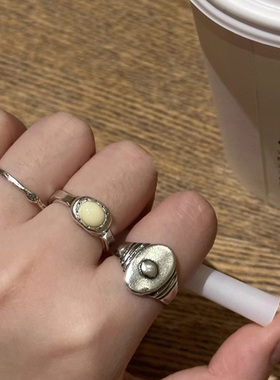 铜镀白金韩系小众做旧款简约戒指