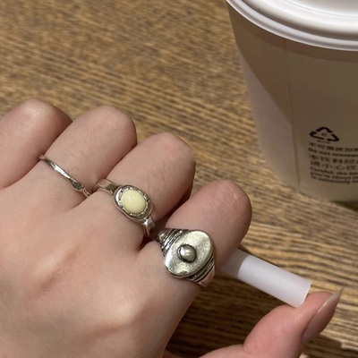 铜镀白金韩系小众做旧款简约戒指