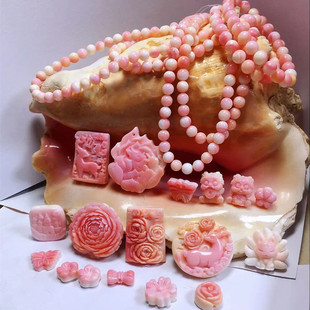 女王贝雕刻吊坠挂件手链DIY配件包邮粉贝胭脂螺甜美可爱胖花樱花