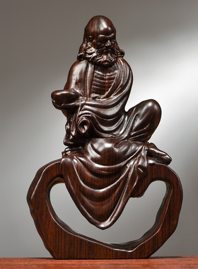 黑檀木雕达摩祖师佛像摆件禅意