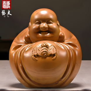 香樟木雕弥勒佛像摆件实木福在眼前笑佛家居玄关办公柜台装饰礼品