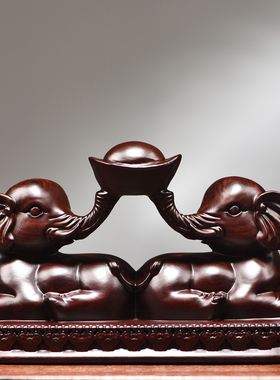 黑檀木雕大象摆件实木一对装饰