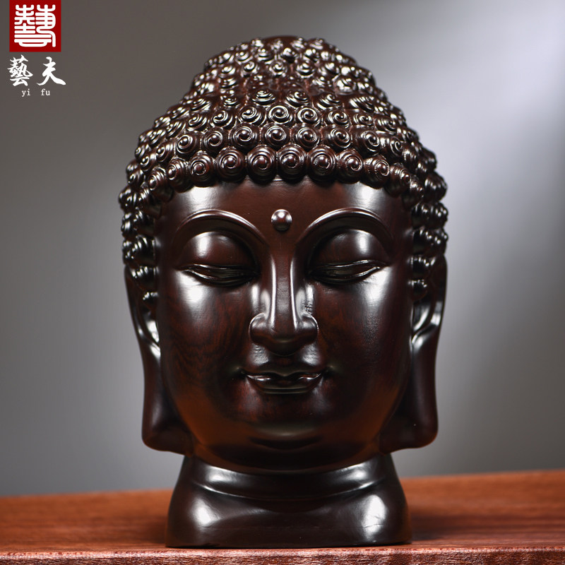 黑檀木雕释迦牟尼佛头摆件实木