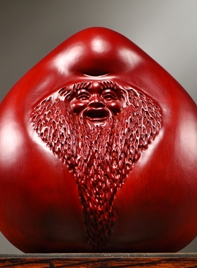 红花梨木雕寿星公寿桃摆件实木