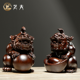 黑檀木雕獬豸摆件实木大号一对瑞兽家居客厅办公室摆设红木工艺品