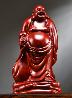 红花梨木雕弥勒佛像摆件实木笑佛