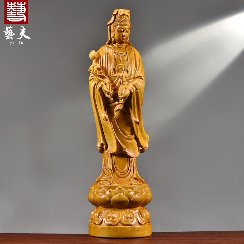 木雕观音菩萨佛像摆件实木观世音