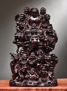 黑檀木雕十八罗汉摆件实木装饰