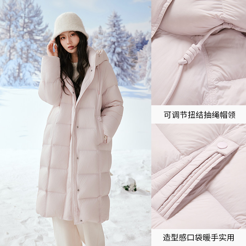 香影粉色泡芙羽绒服女中长款2025冬季新款90白鸭绒宽松连帽厚外套