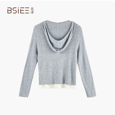 BSiEE本涩连帽假两件薄针织衫设计感舒适通勤上衣女