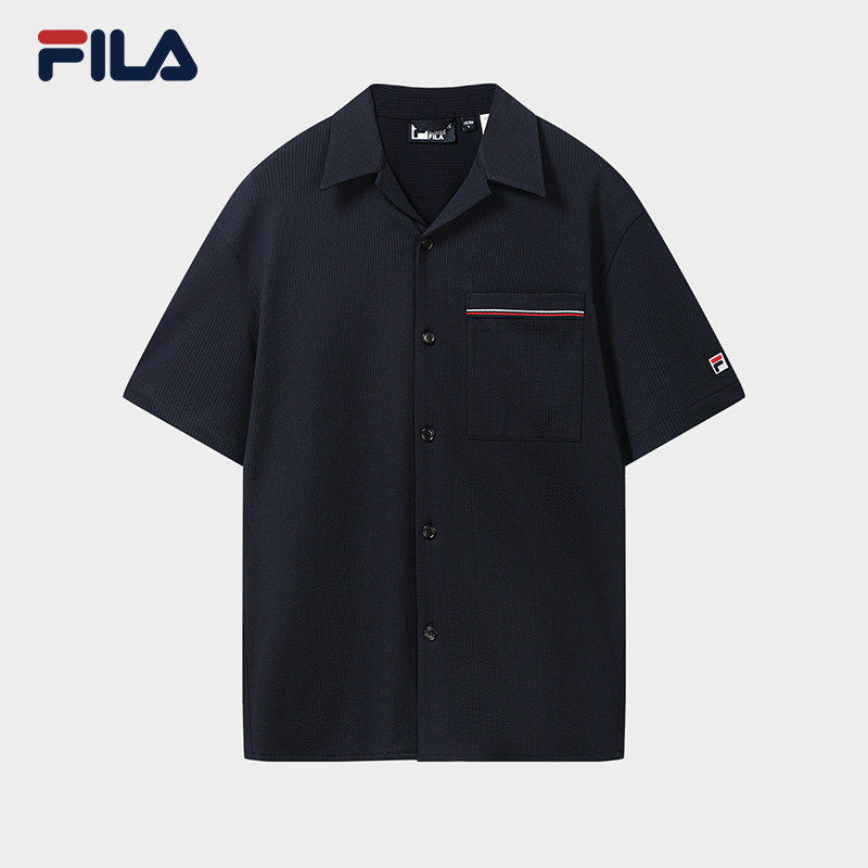 FILA 斐乐官方男士针织短袖外套2026秋上衣宽松衬衫F11M638406F