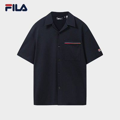 FILA 斐乐官方男士针织短袖外套2026秋上衣宽松衬衫F11M638406F