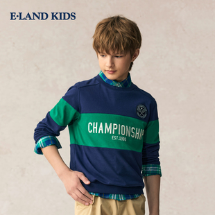 eland kids童装男童卫衣秋季运动条纹圆领长袖上衣EKSMF3801K