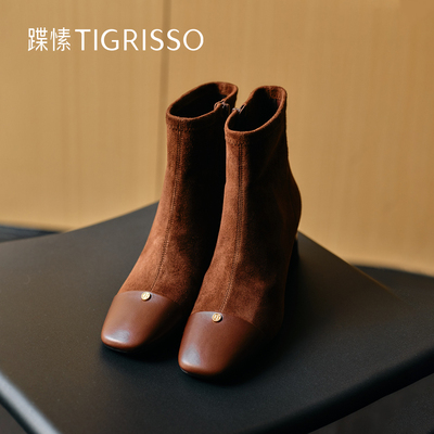 小奶皮|蹀愫2024冬季款小香风女靴子粗跟时装靴TA54707-11