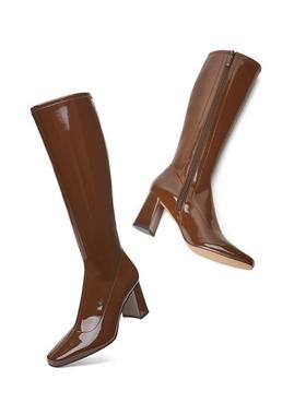 MUX迈思秋冬时尚弹力漆皮显瘦长靴82053