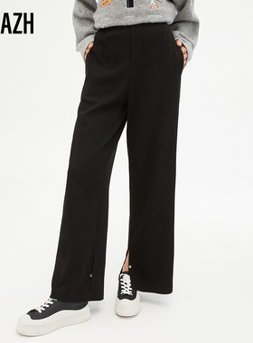 URLAZH有兰秋季黑色宽松直筒阔腿裤EM3PA09