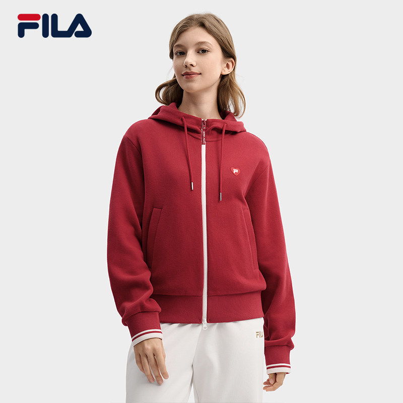 FILA马上起飞斐乐女针织连帽外套26春新年款红色上衣F11W619502F