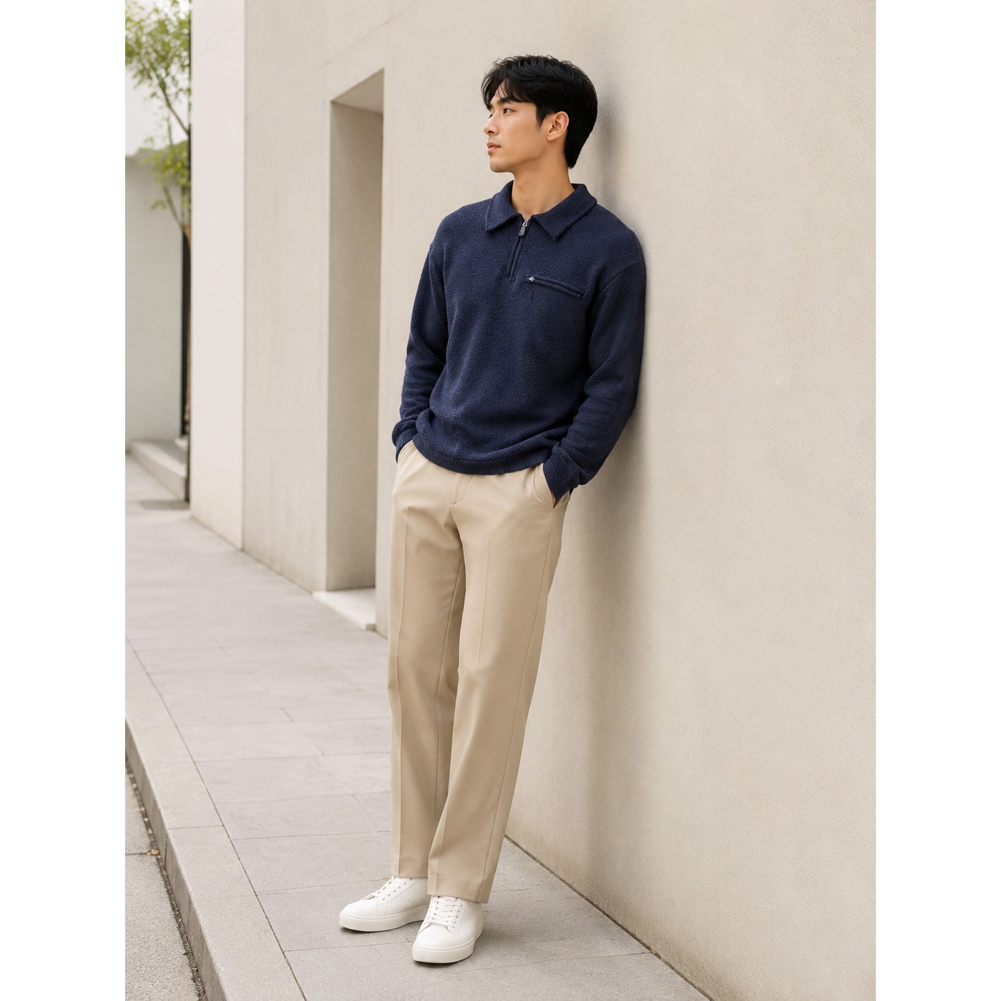 Levi’s李维斯秋季男士翻领半拉链针织毛衣007W2-0000