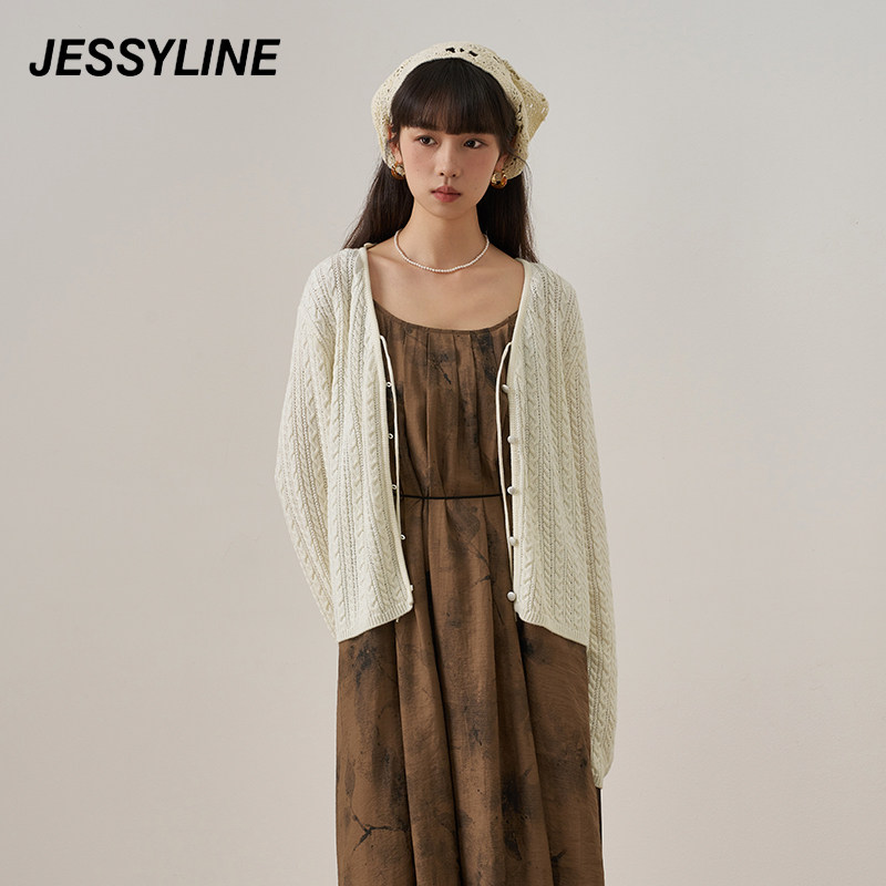 jessyline秋季专柜 白色短款针织开衫女 431104014