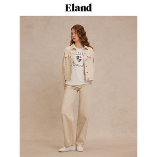 Eland短外套女复古翻领腰部侧插袋设计牛仔外套2025春季
