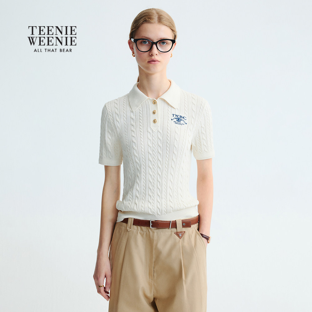 TeenieWeenie小熊女装毛针织衫学院风POLO领短袖毛衣