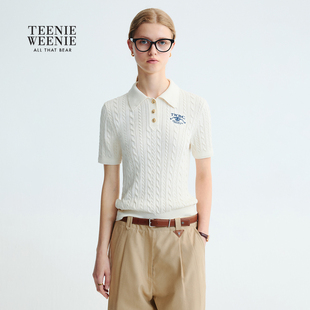 TeenieWeenie小熊女装毛针织衫学院风POLO领短袖毛衣