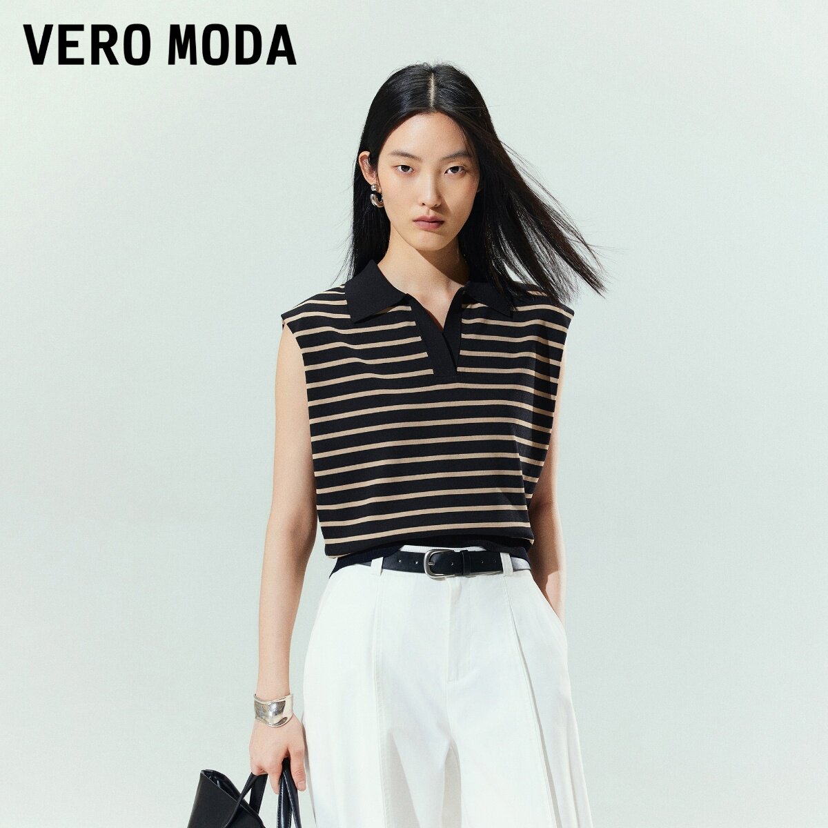 Vero Moda针织衫女2026秋季新款撞色条纹宽松无袖上衣326324049