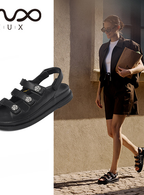 MUX迈思2025夏纯色羊皮凉鞋魔术贴舒适轻便厚底女鞋82160