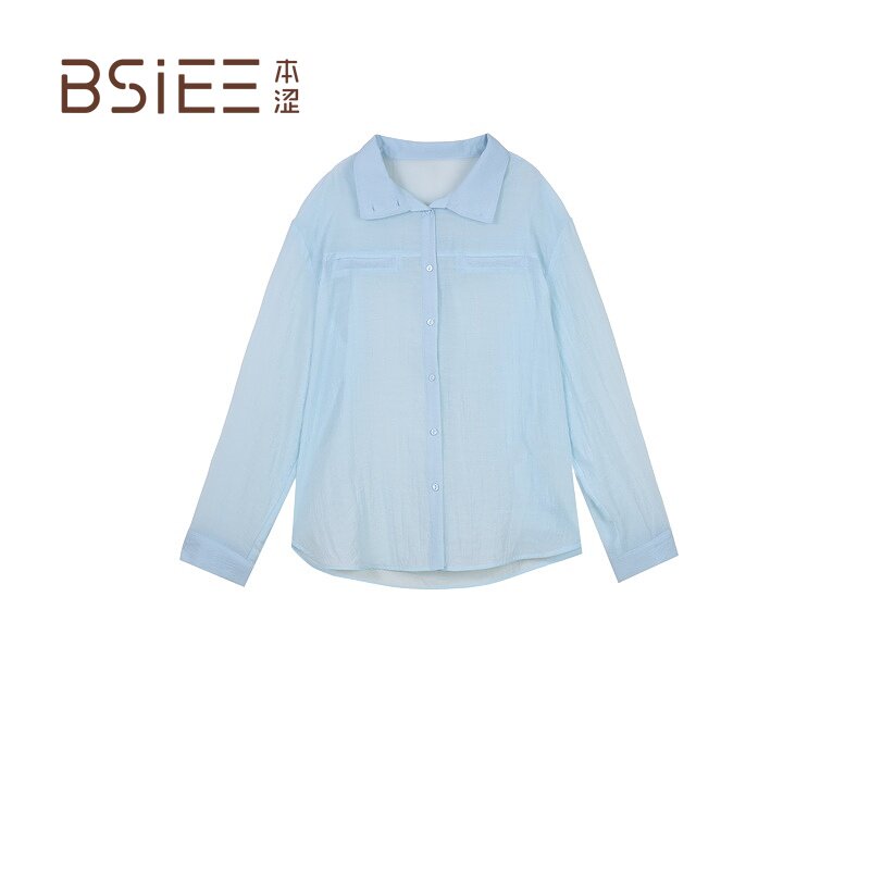 BSiEE本涩舒适通勤风简约飘带女士衬衫图片