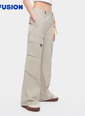 FILA FUSION斐乐潮牌梭织长裤女2024夏机能工装裤T11W421804B