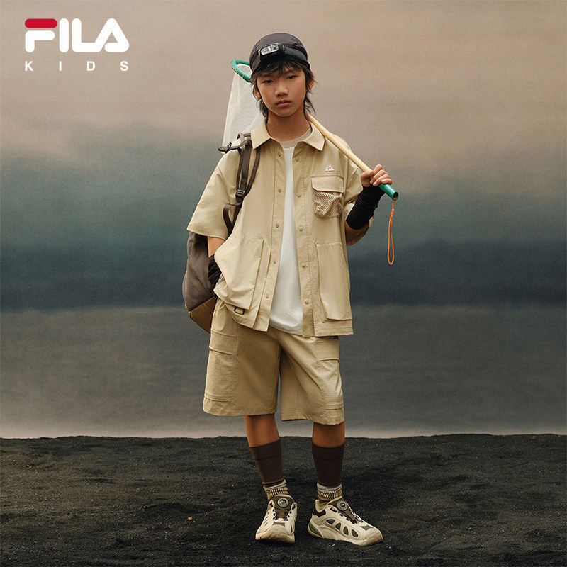 FILA KIDS斐乐童装男大童外套2026夏季儿童短袖衬衫K12B623401