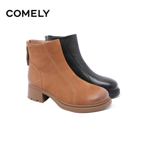 COMELY/康莉时尚真皮粗跟短靴KYQ48665B