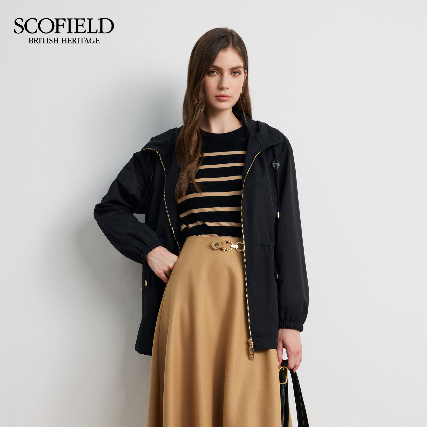 Scofield女装休闲松弛连帽抽绳风衣外套格纹内里2025秋季新品