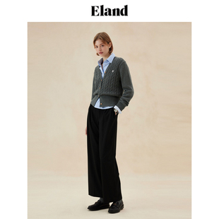 2024EECKE49E01 绞花罗纹收腰棉感舒适长袖 Eland毛针织衫 女经典