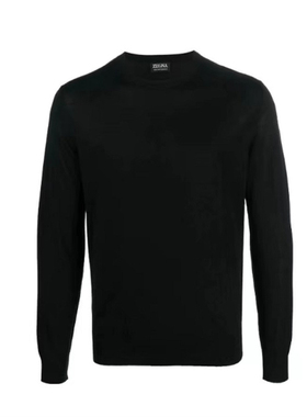 杰尼亚 SS23 纯色圆领套头长袖毛衣男款黑色UBM00A5-110