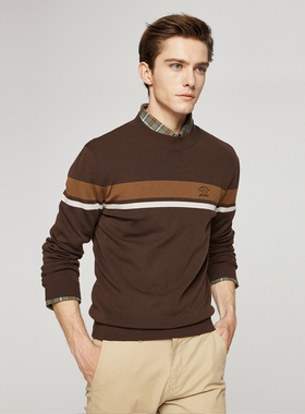 德鲨男装条纹撞色针织衫 圆领毛衣UR43216