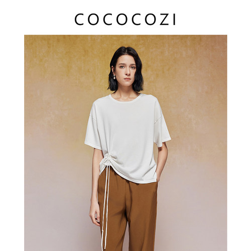 COCOCOZI运动休闲简约宽松纯色圆领舒适T恤女款241CO037M