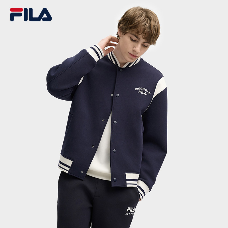 FILA 斐乐官方男士针织长袖外套时尚宽松休闲棒球服F11M519502F