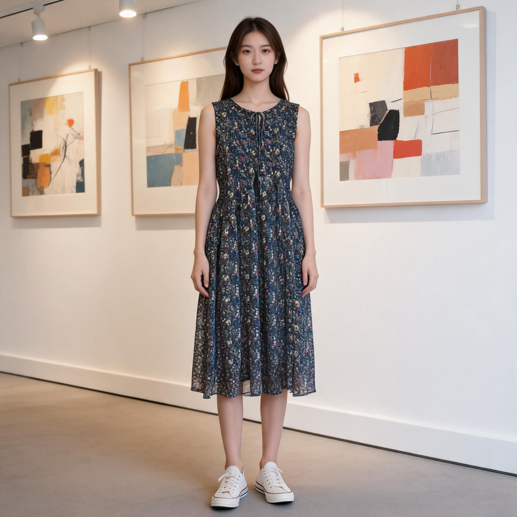 Teenie Weenie碎花背心裙系带圆领收腰显瘦A字大摆裙TTOW26M507Z