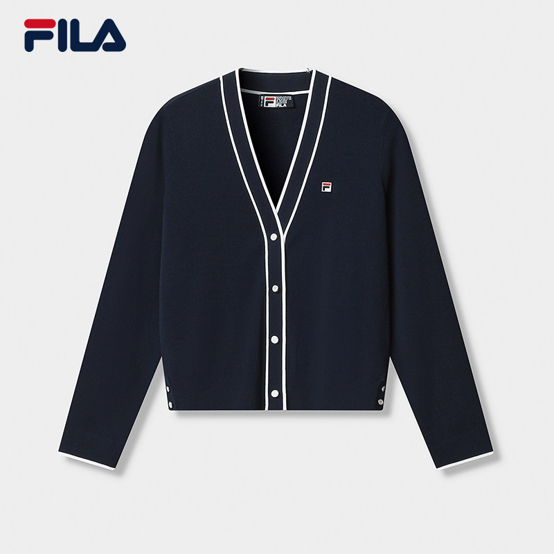 FILA 斐乐女士编织外套2026夏季简约基础V领毛衣开衫F11W628404F