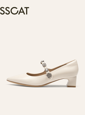 KISSCAT接吻猫25春新法式单鞋银色尖头玛丽珍鞋KA65122-13