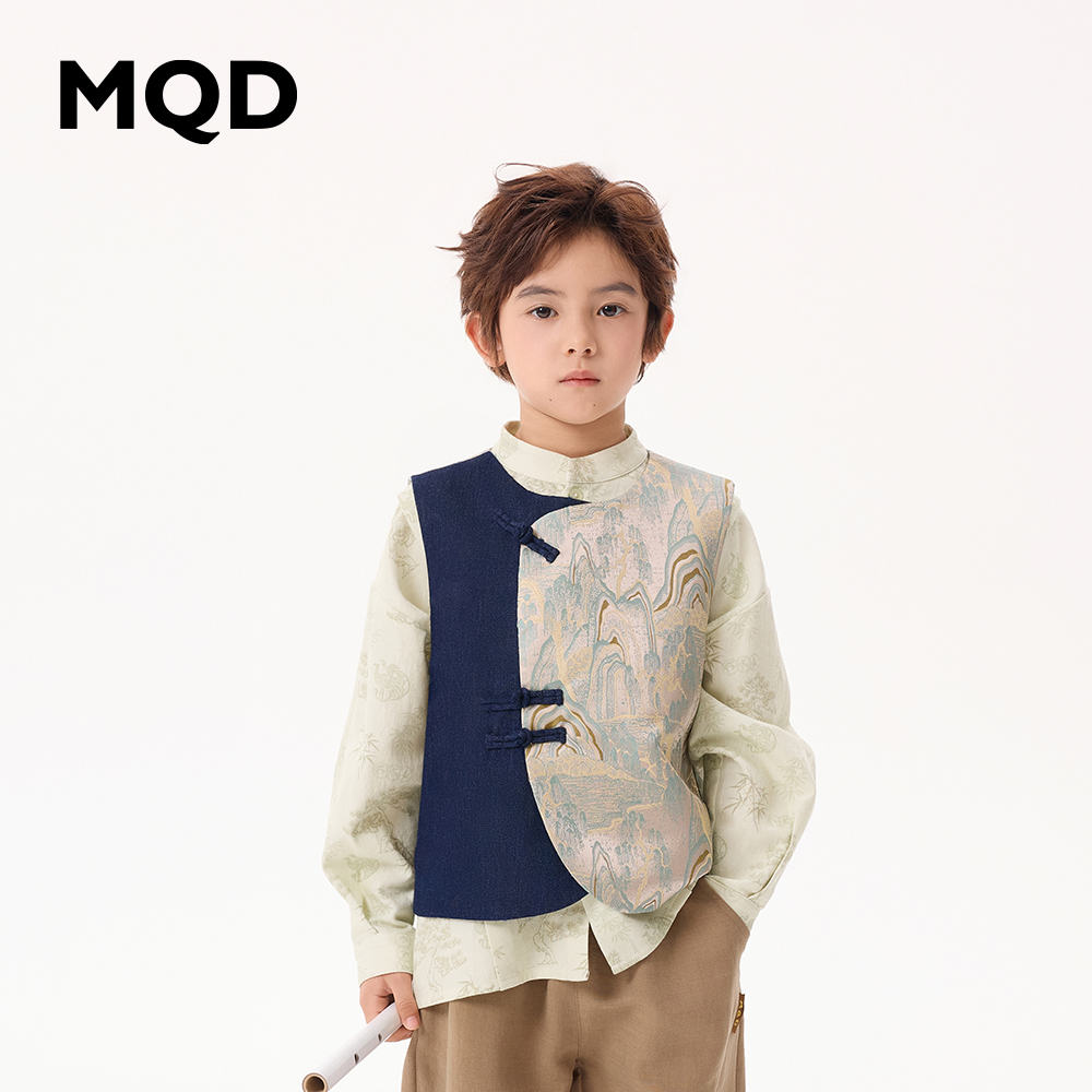 MQD男童秋季潮酷异料拼接牛仔外套马夹135340807