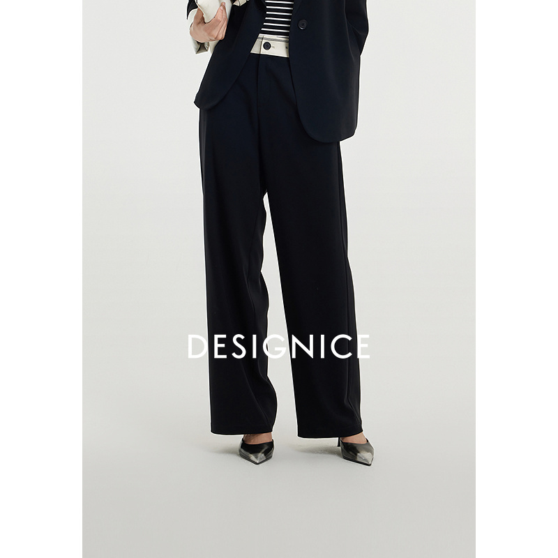 迪赛尼斯通勤宽松直筒裤醋酸高腰休闲裤女