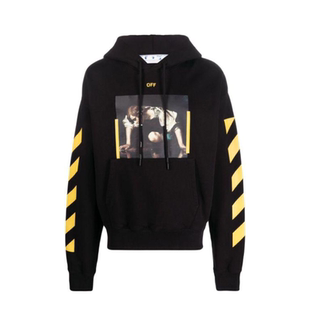 秋季 OFF 型男款 连帽卫衣宽松版 黑色OMBB037C99FLE0111018 WHITE